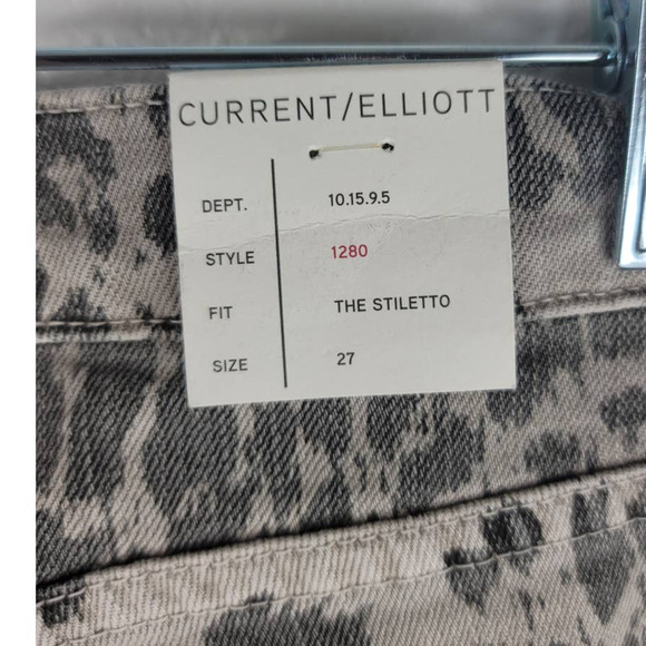 Current Elliott The Stiletto Grey Drop/Fringe Hem Leopard Jeans 27 NWT - Picture 5 of 6